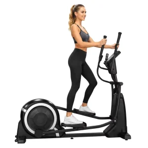 E01 Heavy-Duty Manual Magnetic Elliptical Cross Trainer with Adjustable Resistance, Battery-Powered Capacitive Screen
