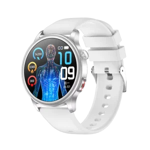 E300 Silver 1.43-Inch ECG Round AMOLED Smart Watch Fitness Tracker Heart Rate and Blood Pressure Monitor