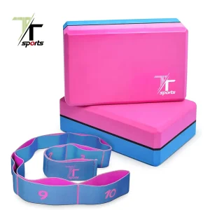 EVA Yoga Brick Set with Stretching Strap, 2 Pcs, High-Density for Yoga Practice