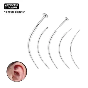 Ear Nose Piercing Jewelry Guide Tools Kit Insert Curved Barbell Piercing 14G 16G 18G Threaded ASTM F136 Titanium Push Pin Tool