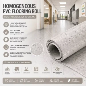 Easy Clean Wear-Resistant Through-Color Solid Homogeneous Vinyl Sheet Flooring for High-Traffic School Corridor and Library