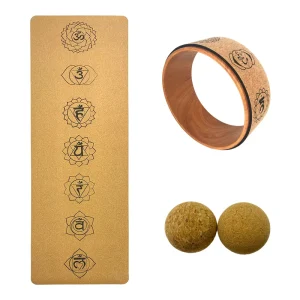 Eco-Friendly Cork Yoga Mat Set with Yoga Wheel