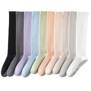 Eco-Friendly Cotton Non-Slip Breathable Yoga and Pilates Socks, Knee-High Grip for Women, Barre, and Fitness