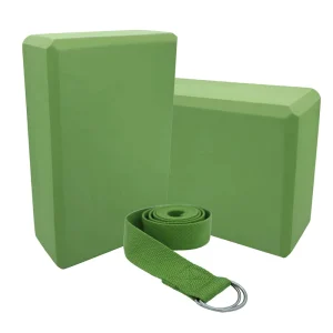 Eco Friendly Fitness Gym Yoga Accessories Eva Foam Green Yoga Blocks Bricks 3*6*9inch Lightweight Packs Yoga Strap