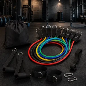 Eco-Friendly TPE Resistance Bands with Handles 11-Piece Portable Home Gym Workout Set with Carry Bag