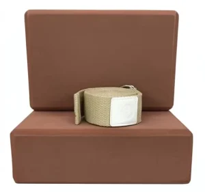 Eco Friendly Yoga Block Strap Set 2 Pack High Density EVA Foam 4″ & 3″ Sizes Adult Use Improve Balance Stretching