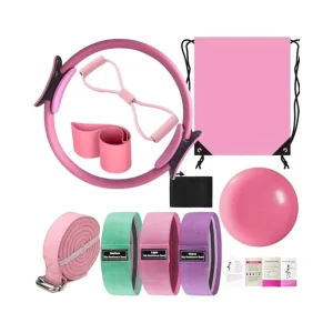 Eco-Friendly Yoga Pilates Kit for Home Workouts with Pilates Ring, Ball, Booty Bands, Figure 8 Resistance Band & Yoga Stretching Bands