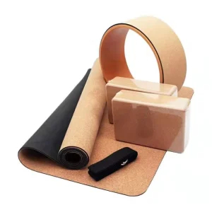 Eco-friendly Custom Logo Natural Rubber Cork Yoga Mat Set with Cork Yoga Block and Cork Massage Ball