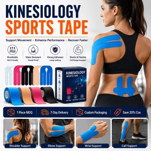 Elastic Kinesiology Sports Tape Precut Strips Breathable Water-Resistant Muscle Tape Strong Adhesion for Pain Relief