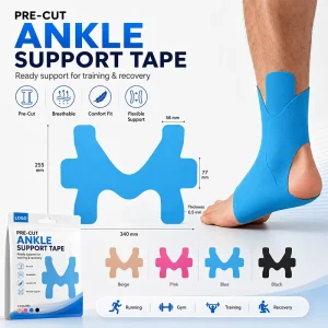 Elastic Precut Ankle Stabilizer Kinesiology Tape Breathable Sports Adhesive Tape for Ankle Joint Support Sprain Prevention