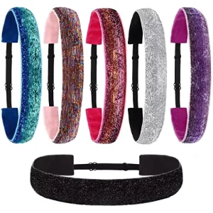 Elastic Velvet Ribbon Non-Slip Glitter Sports Headband for Girls Women and Kids