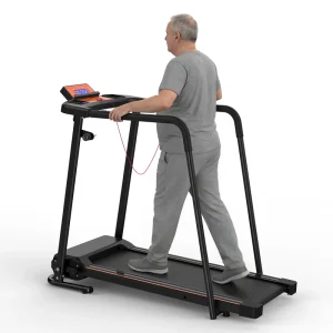 Elderly Foldable Treadmill with Full-Length Handrails Quiet Motor Shock Absorption LED Display for Walking and Running
