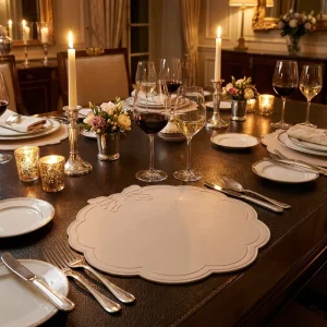 Embossed PU Leather Placemat Waterproof Oil-Proof Heat-Insulating Anti-Scalding Solid Color Irregular Shape