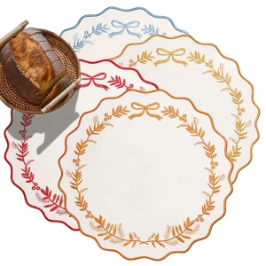 Embroidered Heat-Resistant Oil-Proof Water-Resistant Stain-Resistant Solid Color Placemat
