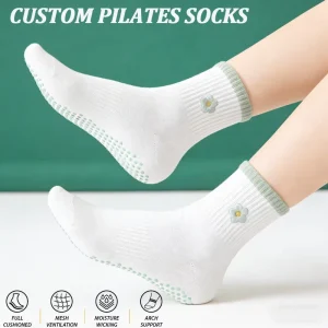 Embroidery Design Cotton Logo Yoga Anti Slip Grip Ballet Athletic Pilates Socks for Women Custom