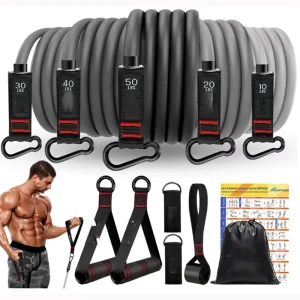 Exercise Resistance Bands Set with Handles Door Anchor and Ankle Straps for Heavy Resistance Training and Physical Therapy