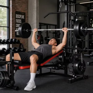 Expandable Adjustable Foldable Metal Weight Bench with Lat Pulldown for Home Gym Strength Training