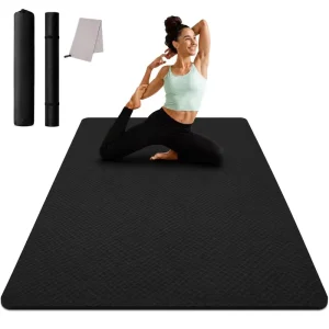 Extra Large Wide TPE Yoga Mat 183x122cm 6mm with Dual Anti-Slip Texture, Bag, Band, and Towel