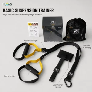 FLOWA Basic Adjustable Suspension Trainer Straps for Home Bodyweight Strength Training and Full Body Muscle Building System