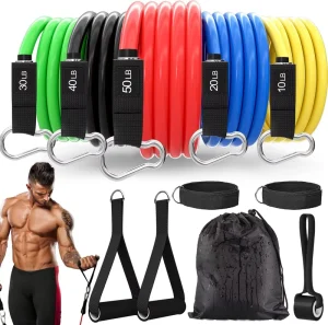 Factory 11-Piece Resistance Bands Set with Pull Rope and Rubber Exercise Tubes