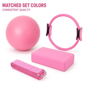 Factory 4-Piece Pilates Accessories Kit: Fitness Ring, Mini Toning Ball, EVA Yoga Brick and D-Ring Yoga Belt