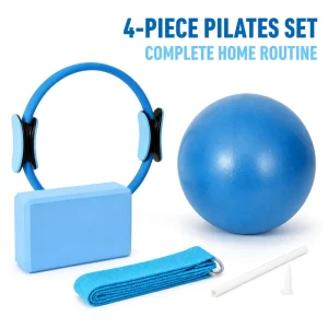 Factory 4PC Yoga Stretching Kit Magic Circle Mini Pilates Ball EVA Foam Block D Ring Yoga Belt