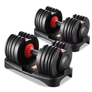 Factory Adjustable-Handle Dumbbell Set, 24 kg (52.5 lb), Quick-Adjust, 15 Gears