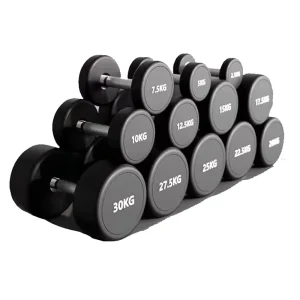 Factory Black Rubber-Coated Round Cast Iron Dumbbells 2.5-30KG for Gym Training