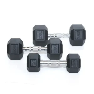 Factory Black Rubber Hexagonal Dumbbell Set for Gym Weightlifting and Fitness Training