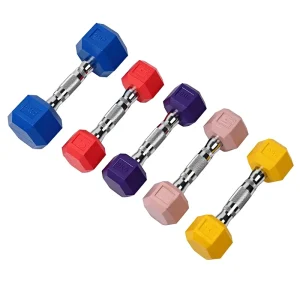 Factory Cast Iron Color Hexagon Rubber-Coated Dumbbell for Household Commercial Gym Exercise