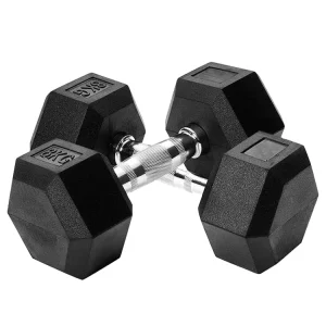 Factory Cast Iron Core Rubber Hex Dumbbell Set Durable Black Gym Equipment with Custom Logo Available