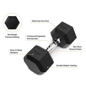 Factory Cast Iron Rubber-Coated Hex Dumbbell