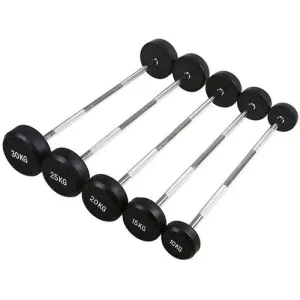 Factory Cast Iron and Rubber Fixed Barbell, Black
