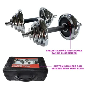 Factory Chromed Fitness Dumbbell Set Adjustable 10kg to 50kg with Metal Connecting Rod for Barbell Use