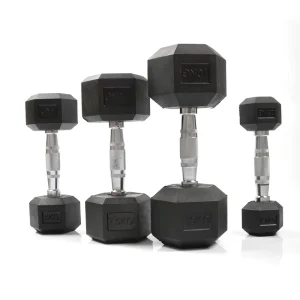 Factory Custom Durable Rubber Coated Hex Dumbbells Free Weight Equipment for Home Commercial Gym Training