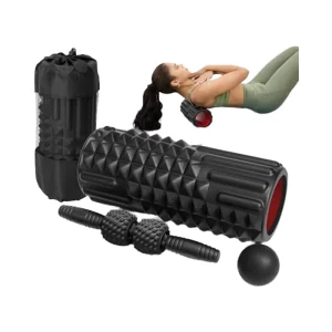 Factory Direct 5-in-1 Black EVA Foam Roller Set with Resistance Band and Massage Stick, High Density, Deep Tissue Muscle Massage