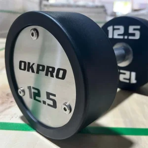 Factory Direct Commercial TPU Round Dumbbell with Customizable Metal Logo Plate