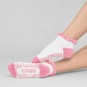 Factory Direct Custom Logo White Pink Grip Ankle Non-Slip Ruffled Silicone Pilates Socks