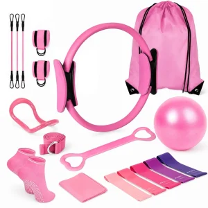 Factory Direct OEM ODM Custom Logo 16 Piece Non Slip Pink Pilates Equipment Set for Home Workout