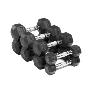 Factory Direct Rubber-Coated Hex Dumbbell Set with Push-Up Stand