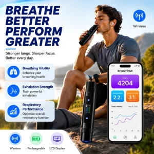 Factory Direct Smart Respiratory Muscle Trainer Aluminum Wireless App Sync 3 Levels Resistance Dual Way Exerciser OEM ODM