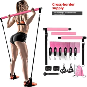 Factory Direct Supply Home Exercise Yoga Fitness Bar 180 Pounds Reinforced Resistance Band Adjustable Pilates Pull Rope Set