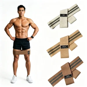 Factory Fabric Hip Booty Resistance Bands Set with Bag, Latex Polyester, Brown