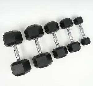 Factory Hex Rubber Dumbbell Chrome Handle Black Free Weights for Home Gym Training Multiple Sizes