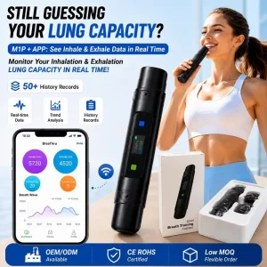 Factory Portable Aluminum Alloy Breathing Exercise Assistant with App, Real-Time Data, Dual-Channel Inhalation and Exhalation, 3 Levels