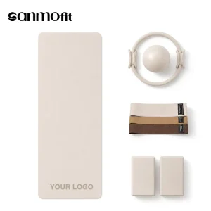 Factory Private Label Custom Pilates Kit with Beige Mat Ball Ring Block and Band 5-Piece Set