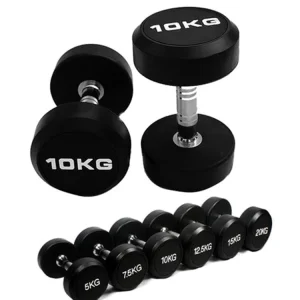Factory Round Hex Black Rubber-Coated Dumbbells Stainless Steel Iron Home Gym