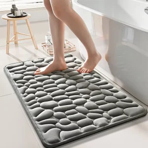 Factory Spandex Cobblestone Embossed Memory Foam Bath Mat Anti-Slip Backing Absorbent Washable Bathroom Shower Rug Mat
