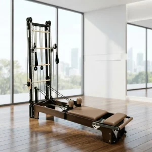 Factory Supply Adjustable Solid Wood Pilates Reformer with Spiral Half Tower