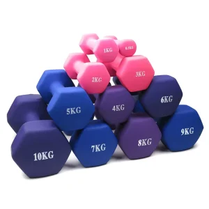 Factory Supply Dumbbells Manufacturer Multi Color Neoprene 1kh 5kg 10kg in Stock Gym Hexagonal Dumbbells Set